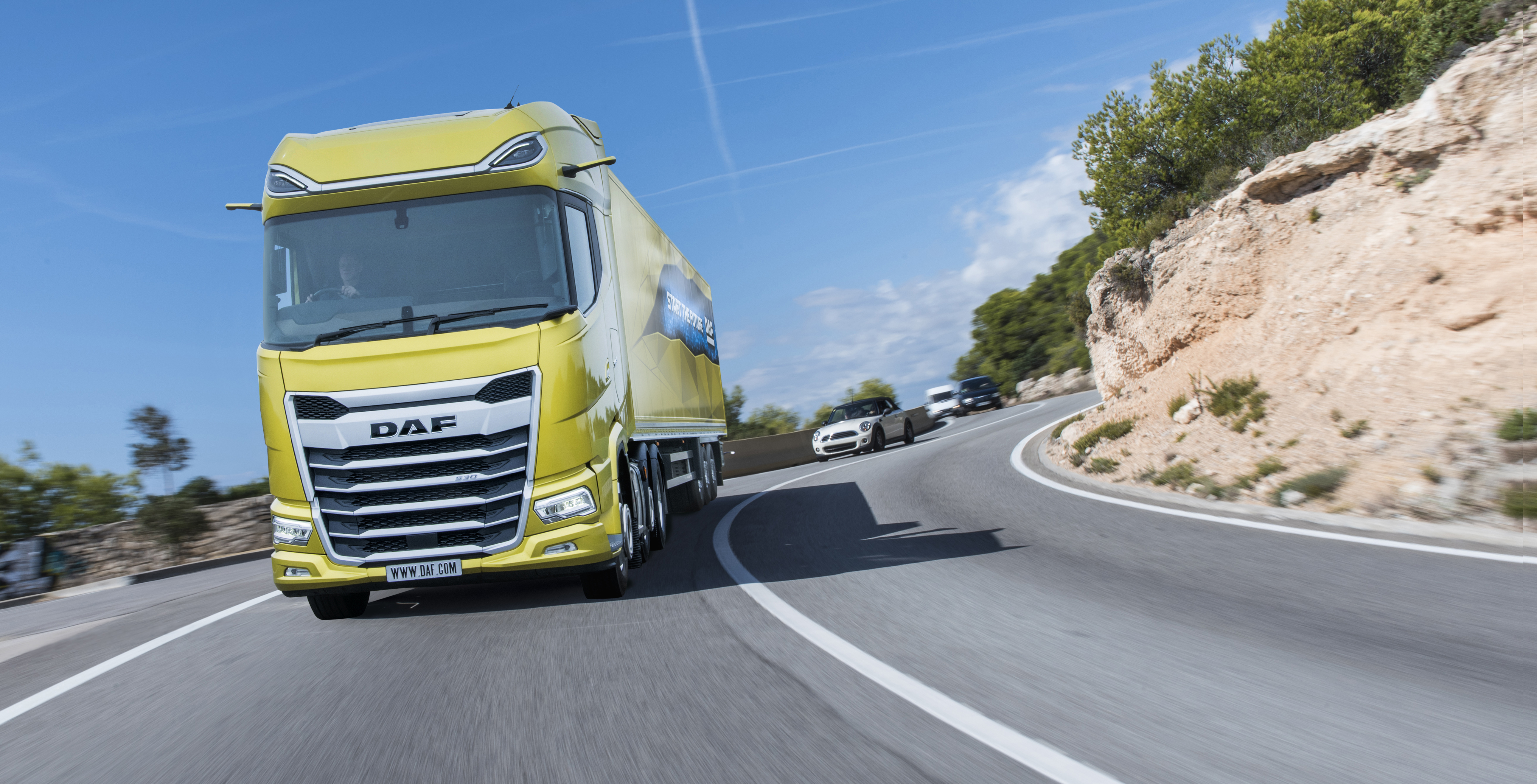 New Generation DAF on the road with blue skies